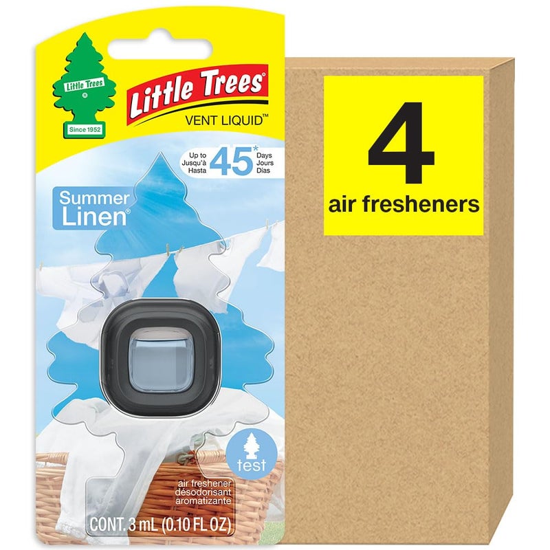 LITTLE TREES Car Air Freshener. Vent Liquid Provides Long-Lasting Scent for Auto or Home. Add a Splash of LITTLE TREES to your Vent. Summer Linen  4 Air Fresheners - Image 1